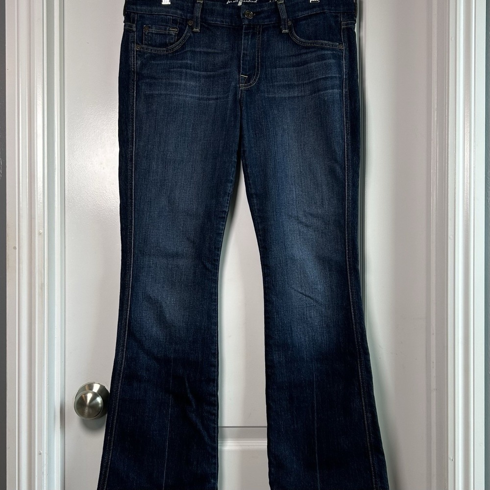 7 For All Mankind Dark Wash A Pocket Mid Rise Bootcut Jeans Y2K Inspired Style